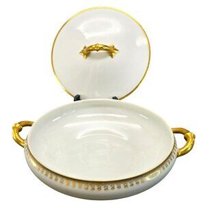 Haviland France Limoges Vegetable Dish White Gold Porcelain Vintage CM2112